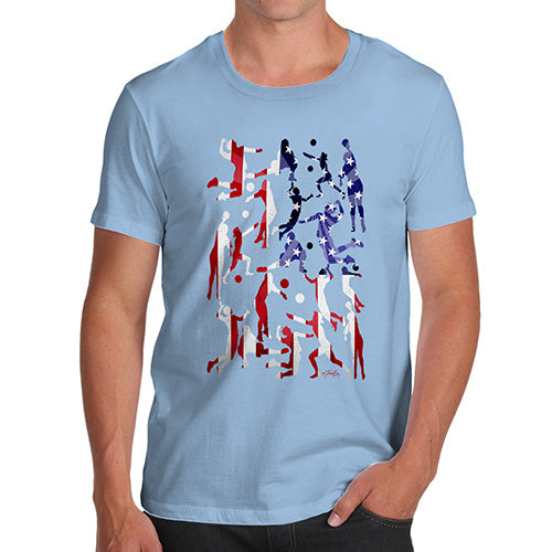 Funny Mens T Shirts USA Volleyball Silhouette Men's T-Shirt Medium Sky Blue