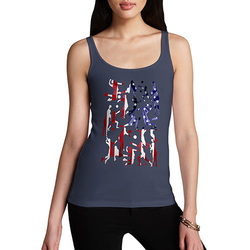 Funny Tank Top For Women Sarcasm USA Volleyball Silhouette Women's Tank Top X-Large Navy