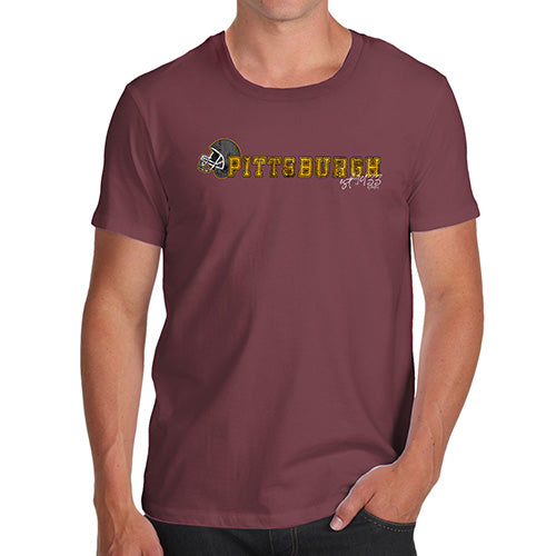 Mens T-Shirt Funny Geek Nerd Hilarious Joke Pittsburgh American Football Established Men's T-Shirt Small Burgundy