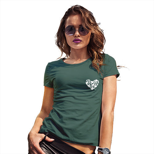 Funny T Shirts For Women Love Hearts Pocket Placement Women's T-Shirt Small Bottle Green