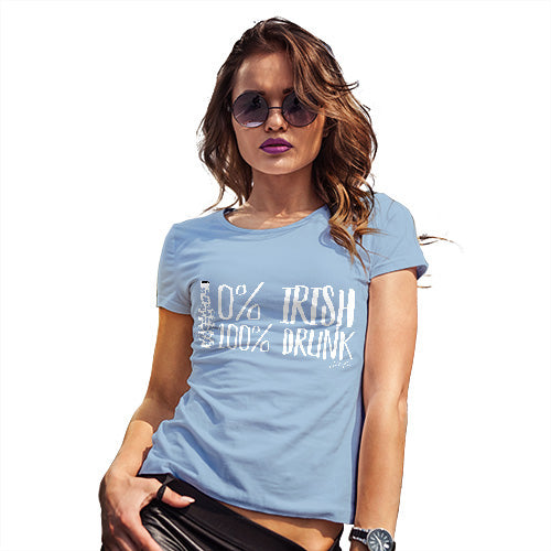 Novelty Gifts For Women Zero Percent Irish Women's T-Shirt Large Sky Blue