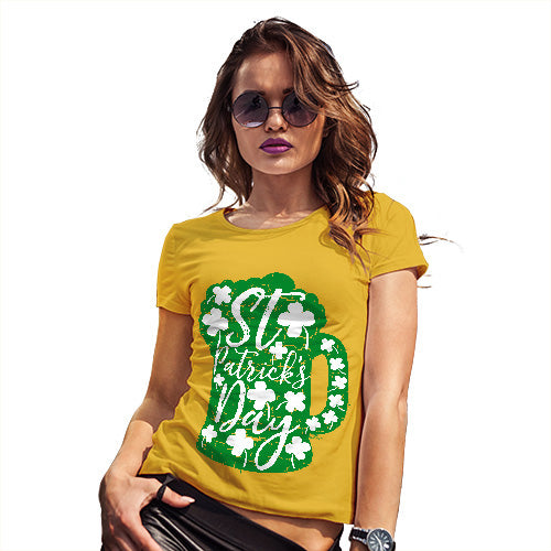 Womens Humor Novelty Graphic Funny T Shirt St Patrick's Day Tankard Women's T-Shirt Medium Yellow