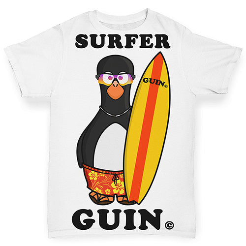 Funny Baby Clothes Guin The Penguin Surfer Baby Toddler ALL-OVER PRINT Baby T-shirt 3-6 Months White