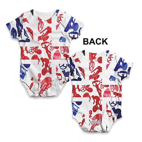ALL-OVER PRINT Baby Bodysuit GB Cycling Silhouette Baby Unisex ALL-OVER PRINT Baby Grow Bodysuit 12 - 18 Months White