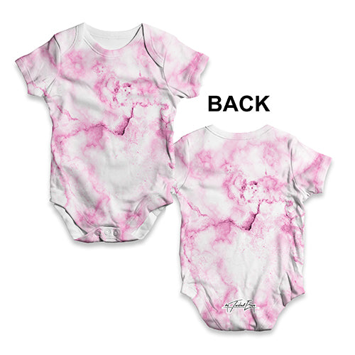 ALL-OVER PRINT Baby Bodysuit Pink Marble Pattern Baby Unisex ALL-OVER PRINT Baby Grow Bodysuit 12 - 18 Months White