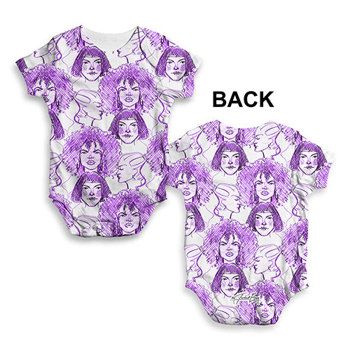 ALL-OVER PRINT Bodysuit Onesie Faces Repeat Pattern Baby Unisex ALL-OVER PRINT Baby Grow Bodysuit 18 - 24 Months White
