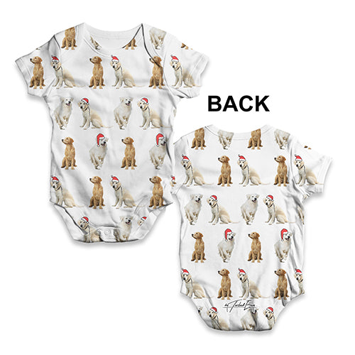 Funny Baby Bodysuits Golden Retrievers Santa Hats Pattern Baby Unisex ALL-OVER PRINT Baby Grow Bodysuit 3-6 Months White