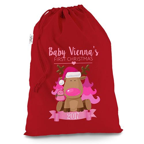 Merry Personalised Baby's First Christmas Red Christmas Santa Sack Gift Bag