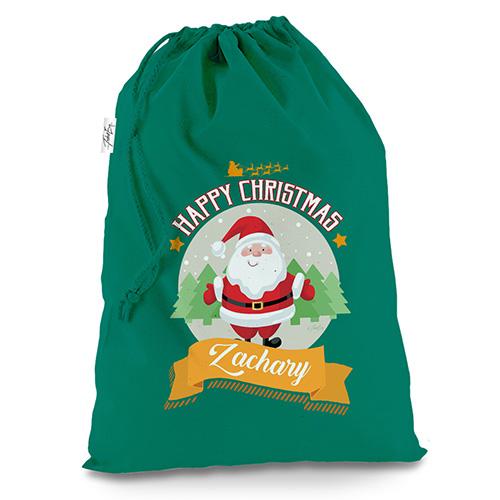 Personalised Merry Christmas From Santa Green Christmas Santa Sack Mail Post Bag
