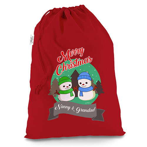 Personalised Snowman Merry Christmas Red Luxury Christmas Santa Sack