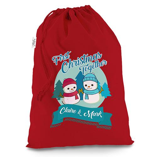 Personalised My First Snowman Christmas Red Christmas Santa Sack Gift Bag