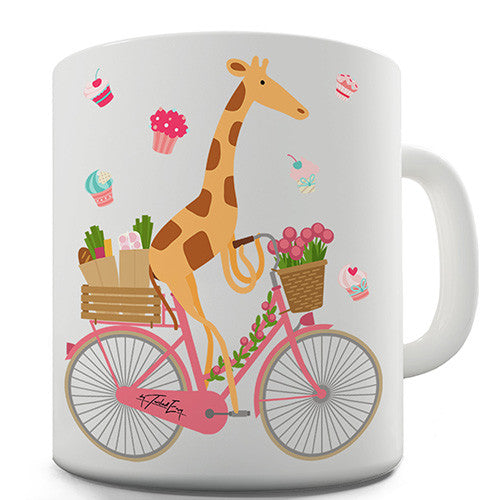 Happy Giraffe Riding A Bicycle Novelty Mug