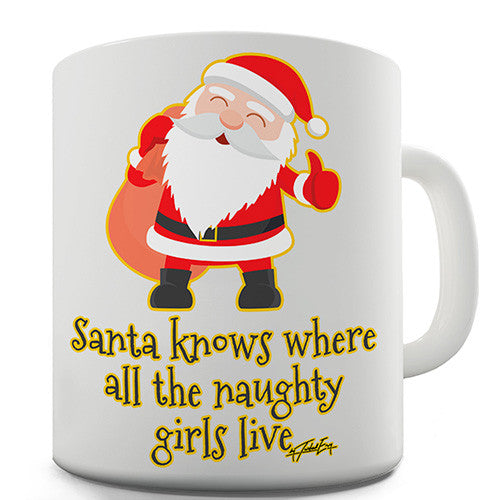 Santa Knows Where All The Naughty Girls Live Funny Mug