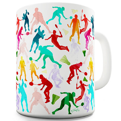Rainbow Badminton Silhouette Novelty Mug