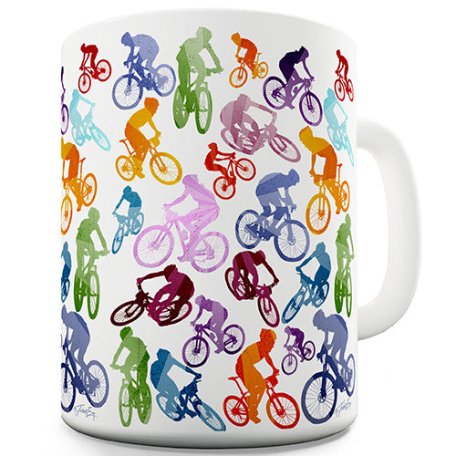 Mountain Biking Rainbow Collage Novelty Mug