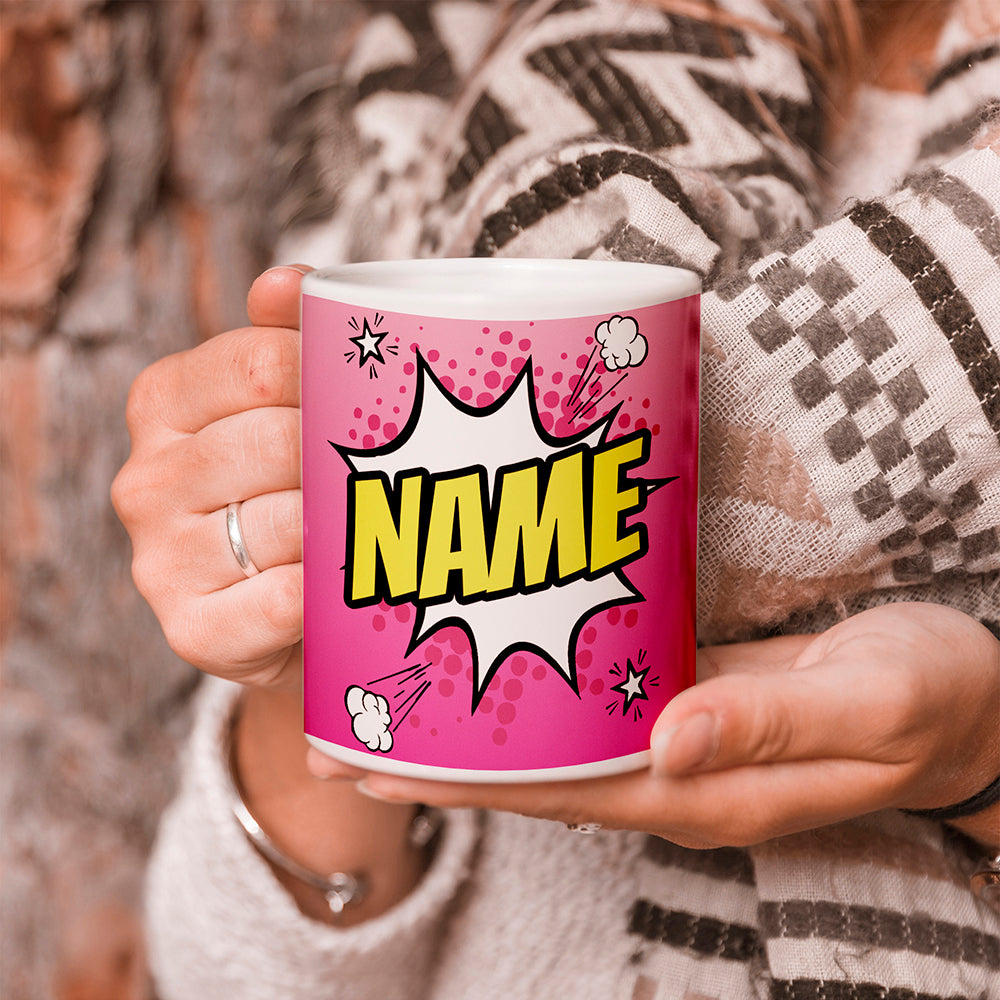 Pink Comic Book Style Personalised Mug