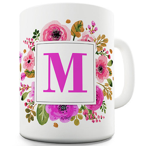 M Floral Letter Border Initial Novelty Mug