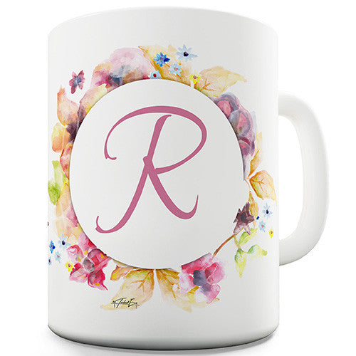 R Floral Letter Border Initial Novelty Mug