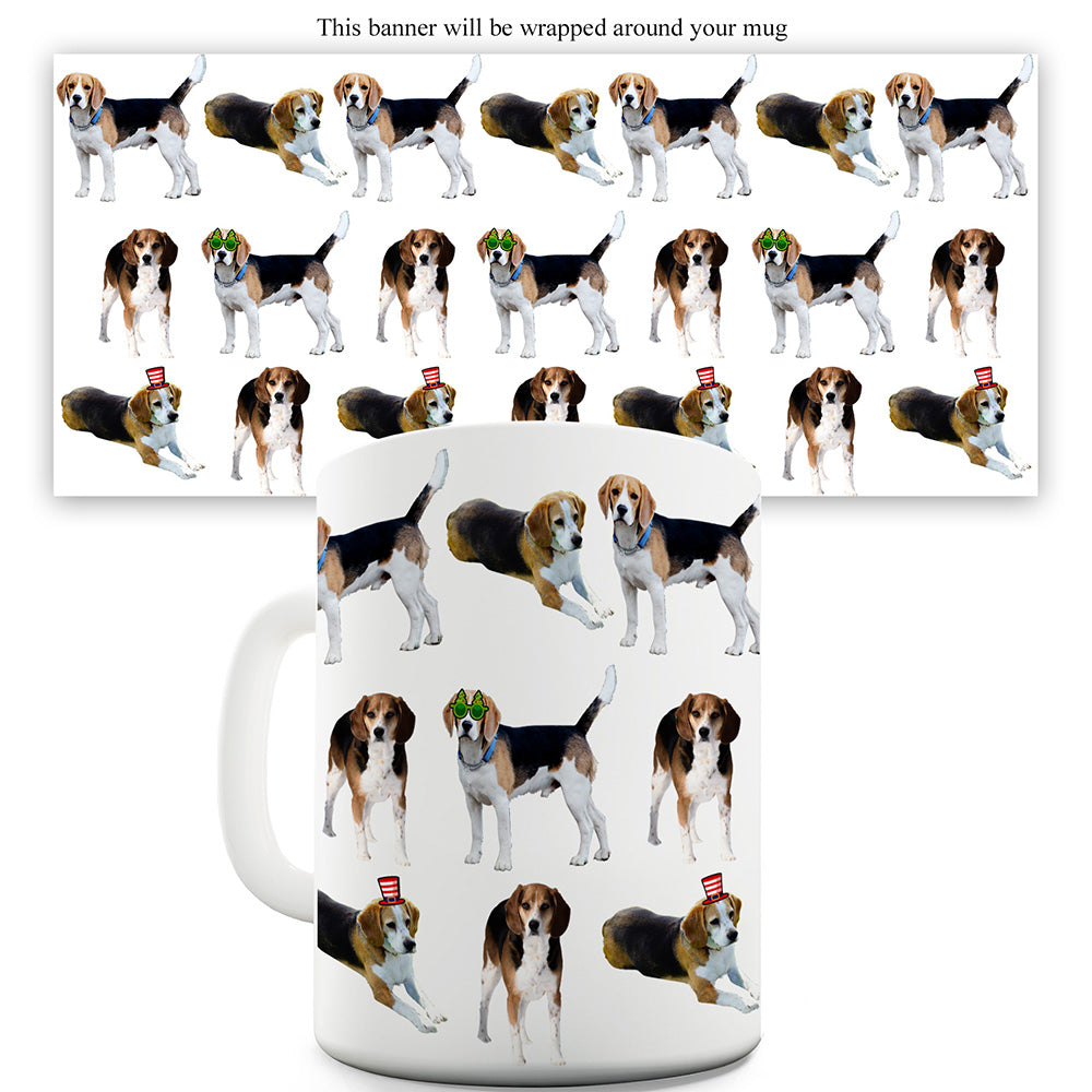 Beagles Santa Hats Pattern Ceramic Novelty Gift Mug