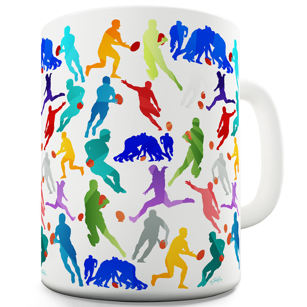 Rugby Rainbow Collage Ceramic Novelty Mug