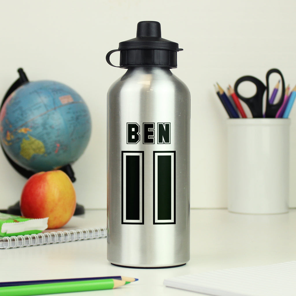 Personalised Sports Number Silver Drinks Bottle