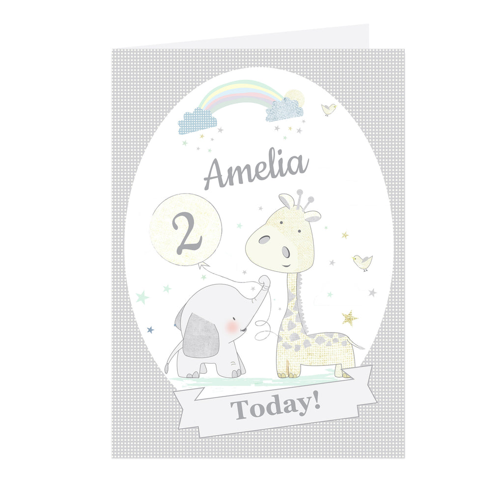 Personalised Hessian Giraffe & Elephant Card