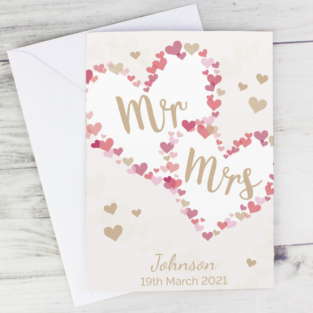 Personalised Mr & Mrs Confetti Hearts Wedding Card