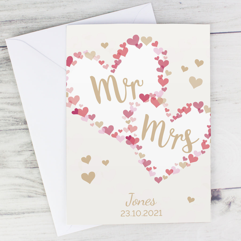 Personalised Mr & Mrs Confetti Hearts Wedding Card