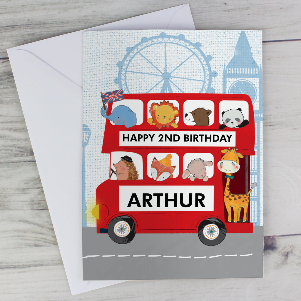 Personalised London Animal Bus Birthday Card