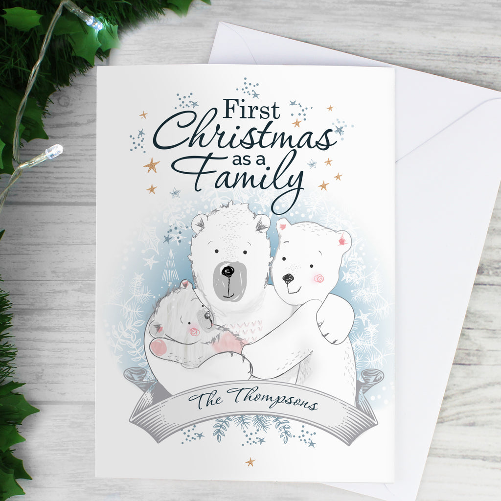 Personalised Polar Bear '1st Christmas As A Family' Card