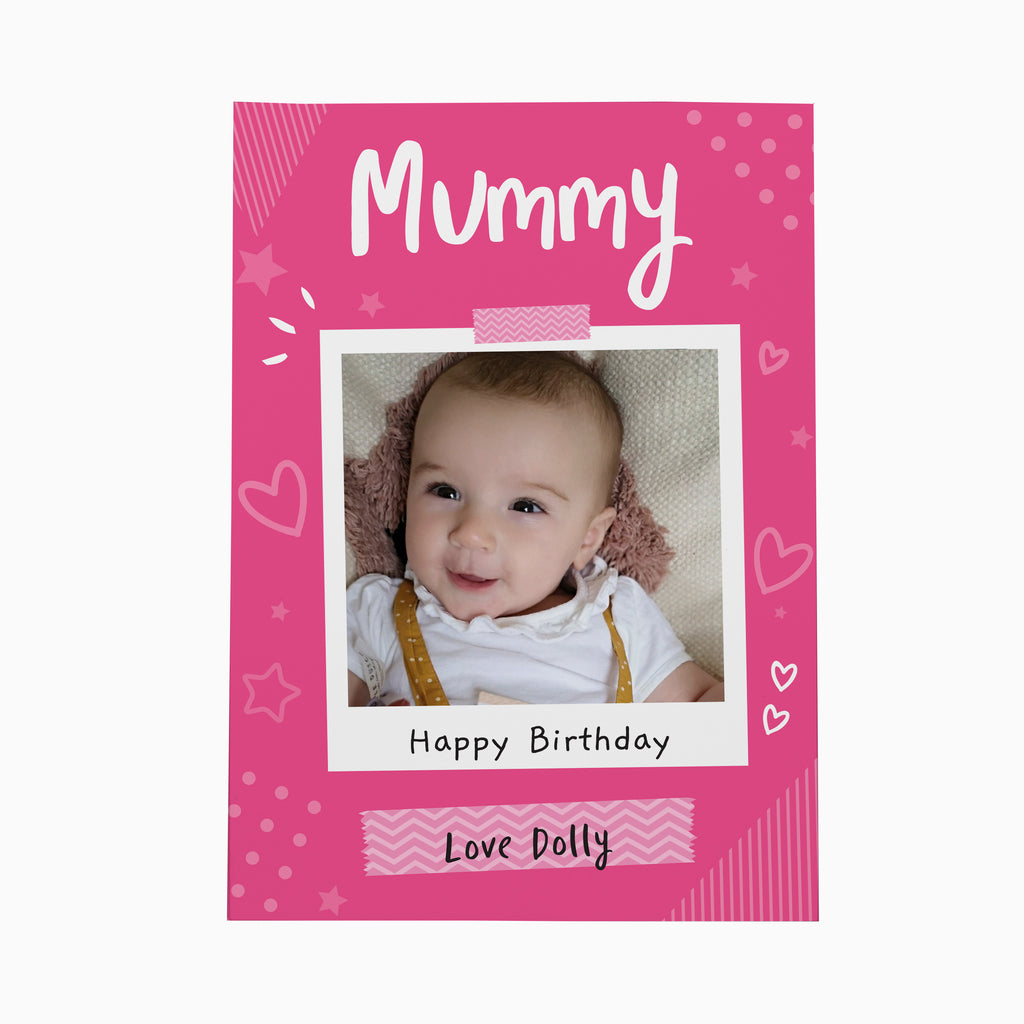 Personalised Pink Polaroid Wreath Photo Upload Greeting Card