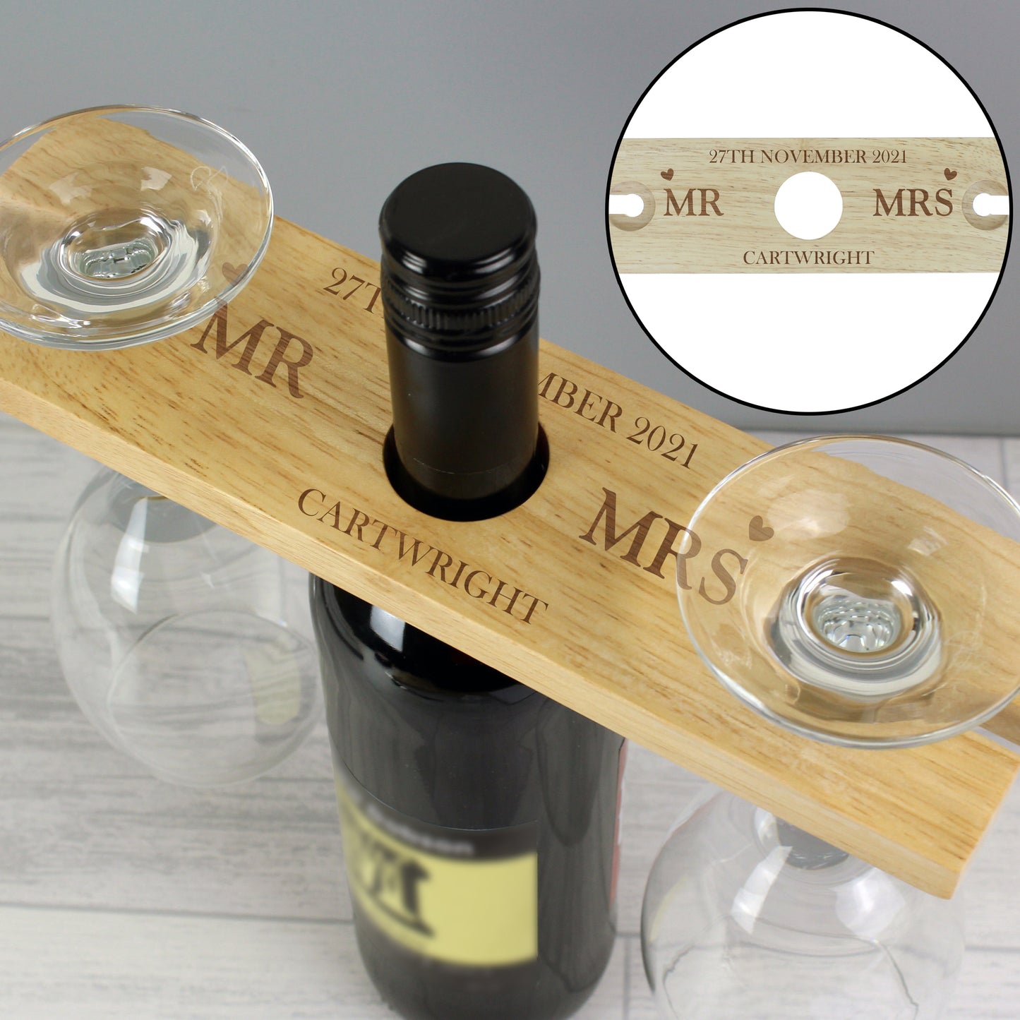 Personalised Married Couple Wine Glass & Bottle Holder