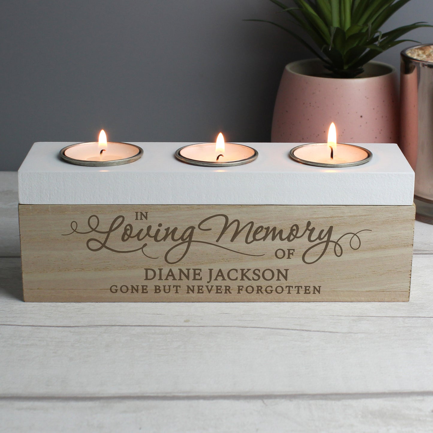 Personalised In Loving Memory Triple Tea Light Box