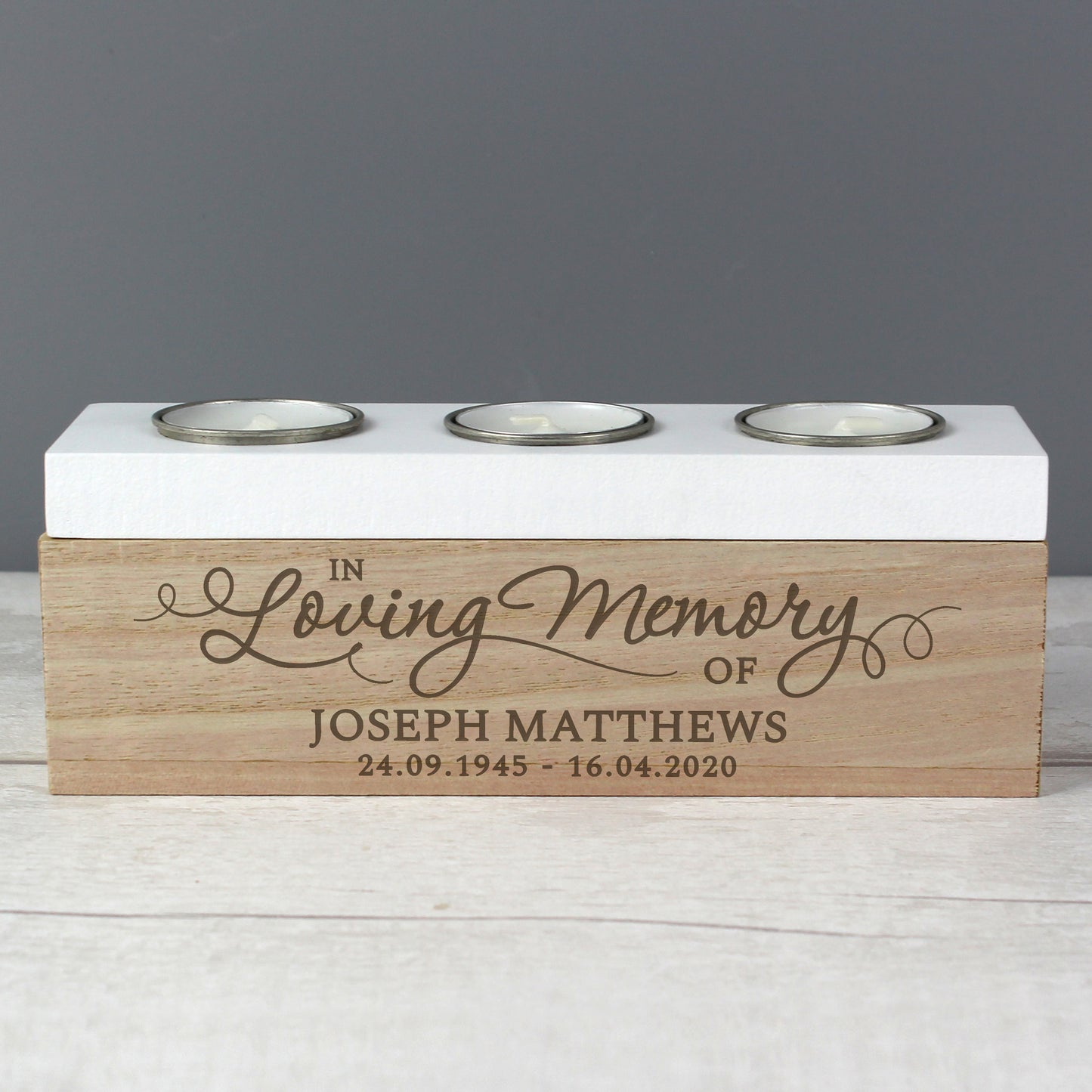 Personalised In Loving Memory Triple Tea Light Box