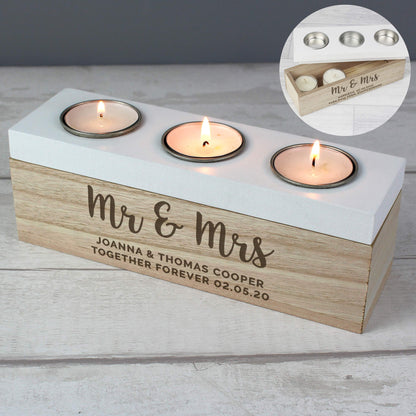 Personalised Free Text Triple Tea Light Box