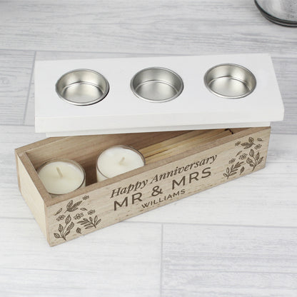 Personalised Floral Triple Tea Light Box