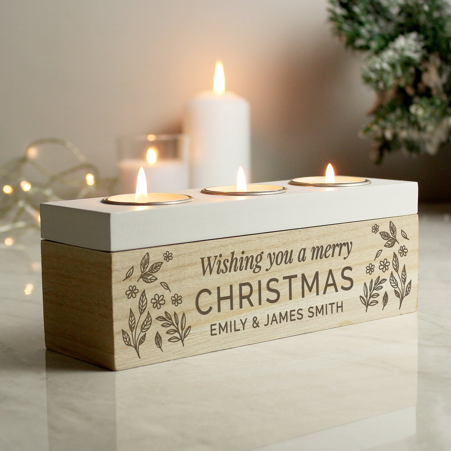 Personalised Floral Triple Tea Light Box