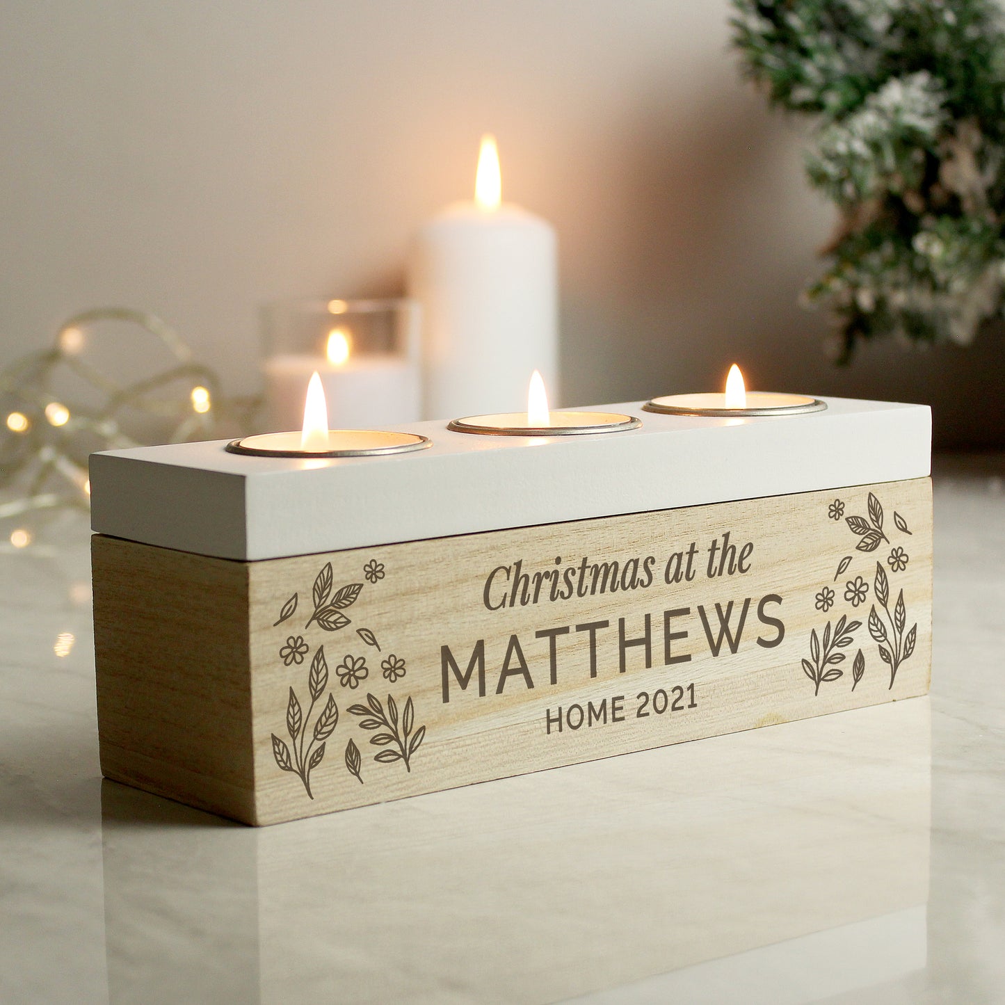 Personalised Floral Triple Tea Light Box