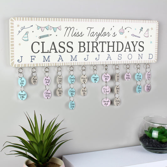 Personalised Classroom Office Birthday Planner Plaque with Customisable Discs