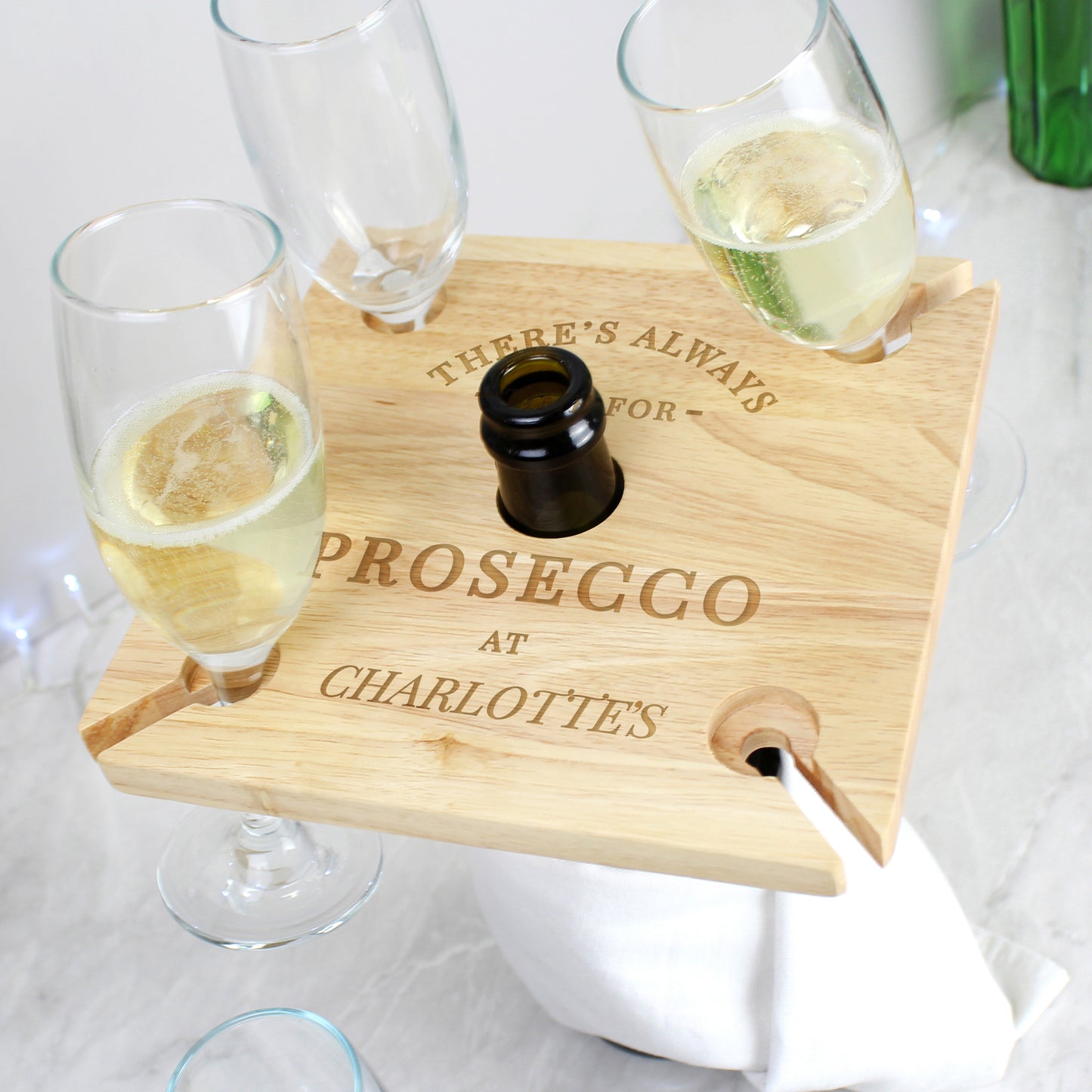 Personalised Prosecco Four Prosecco flute Holder & Bottle Holder