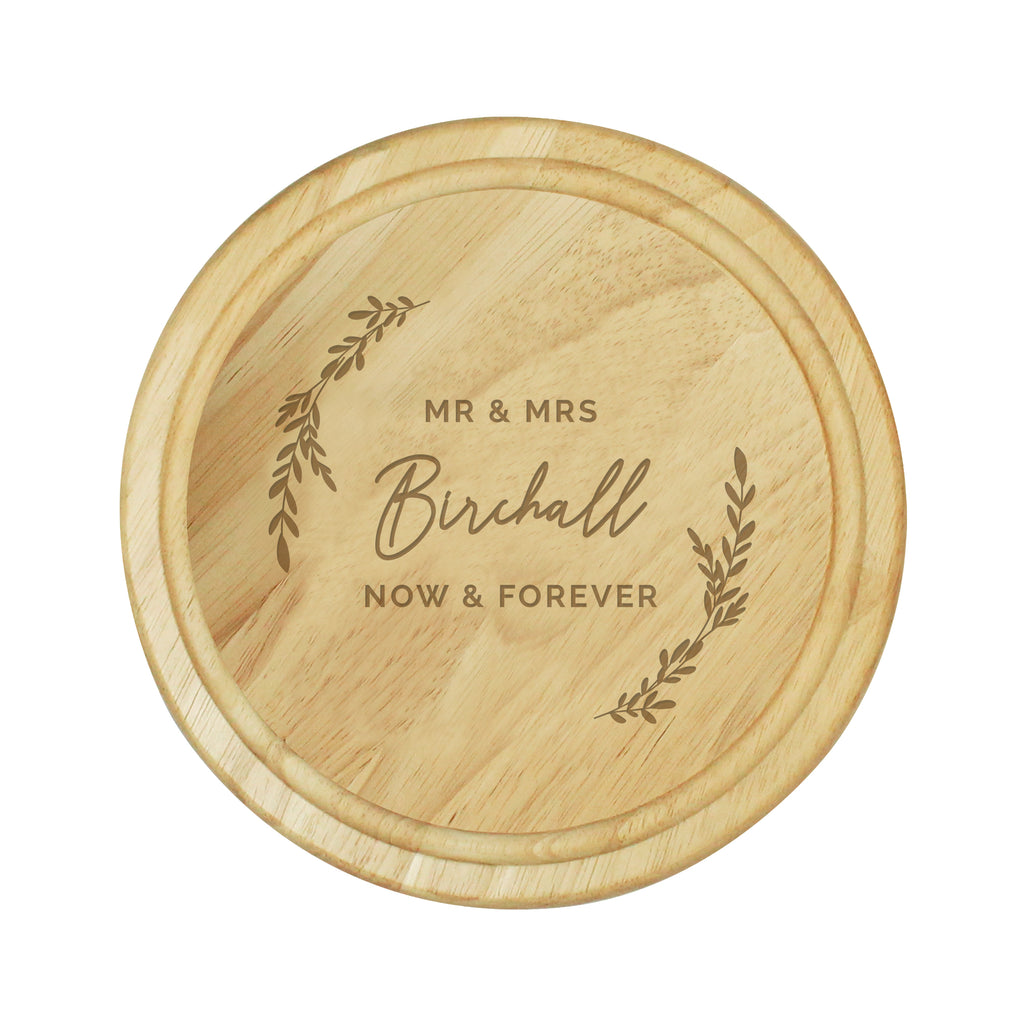 Personalised Laurel Round Wooden Chopping Board