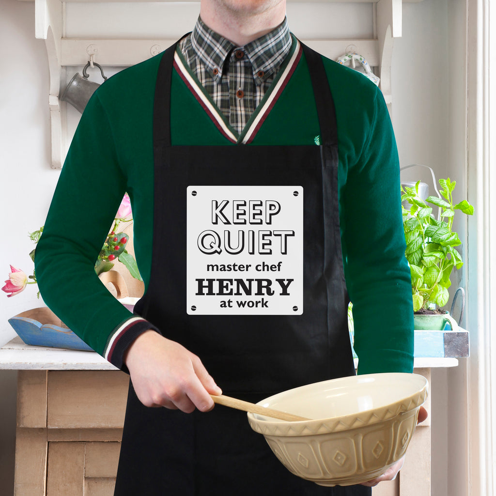 Personalised Keep Quiet Black Apron