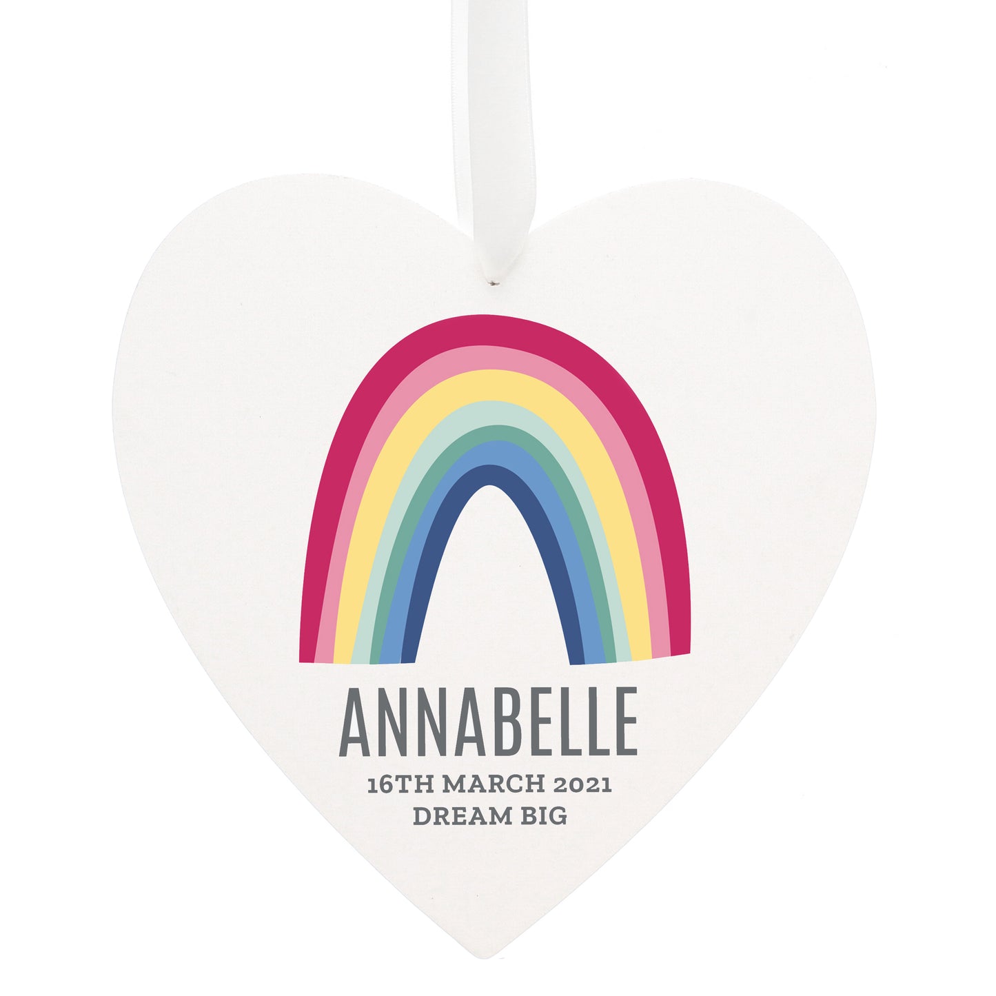 Personalised Rainbow Large Wooden Heart Decoration