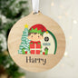 Personalised Elf Round Wooden Decoration