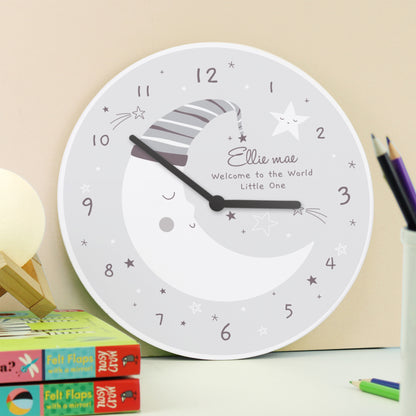 Personalised Moon Wooden Nursery Clock