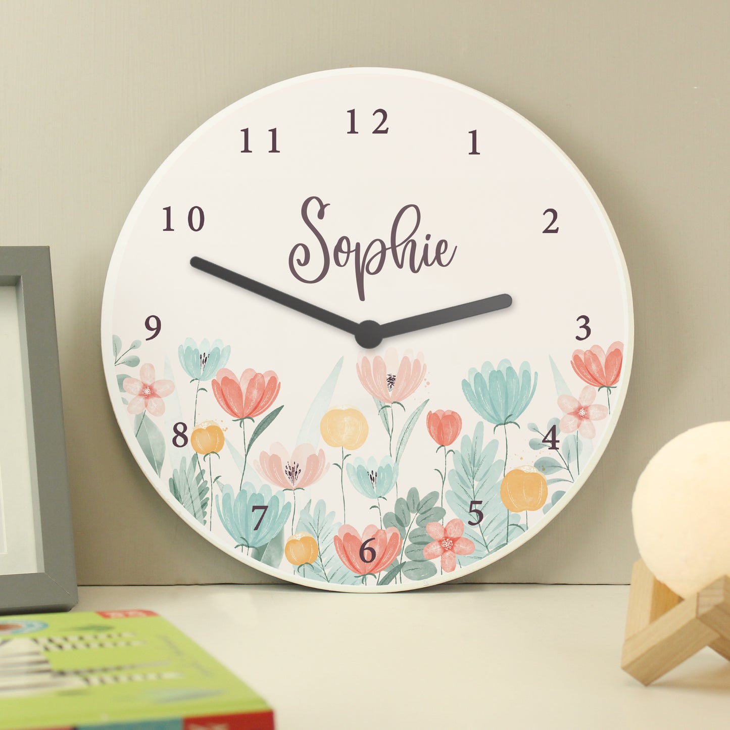 Personalised Floral Wooden Childrens Clock