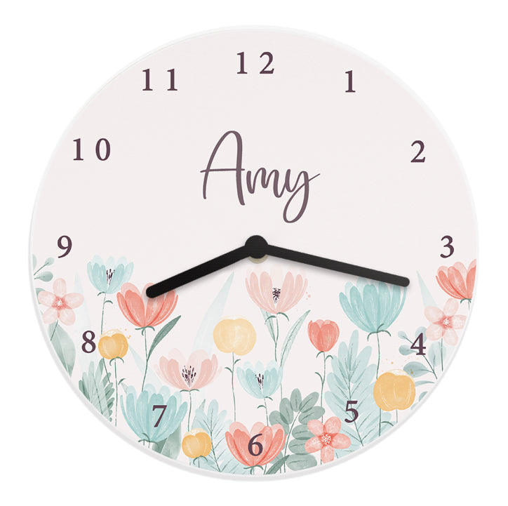 Personalised Floral Wooden Childrens Clock