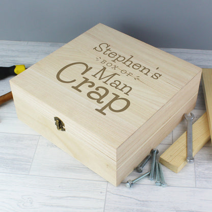 Personalised Box of Man Crap Large Wooden Keepsake Box