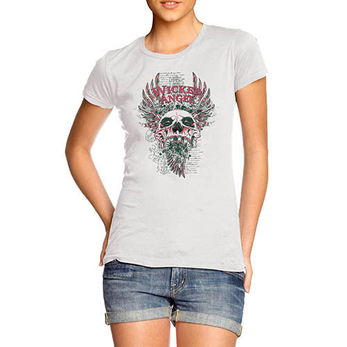 Womens Wicked Angel Skull Graphic T-Shirt