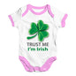 Babygrow Baby Romper Trust Me I'm Irish Baby Unisex Baby Grow Bodysuit 12-18 Months White Pink Trim